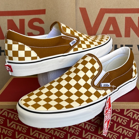 Vans Classic Slip-On Checkerboard Golden Brown/True White MENS - Picture 9 of 16